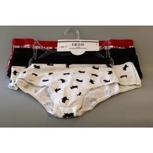 Izod Large 3 Pack Women's Panties Dogs, Plaid, Blk